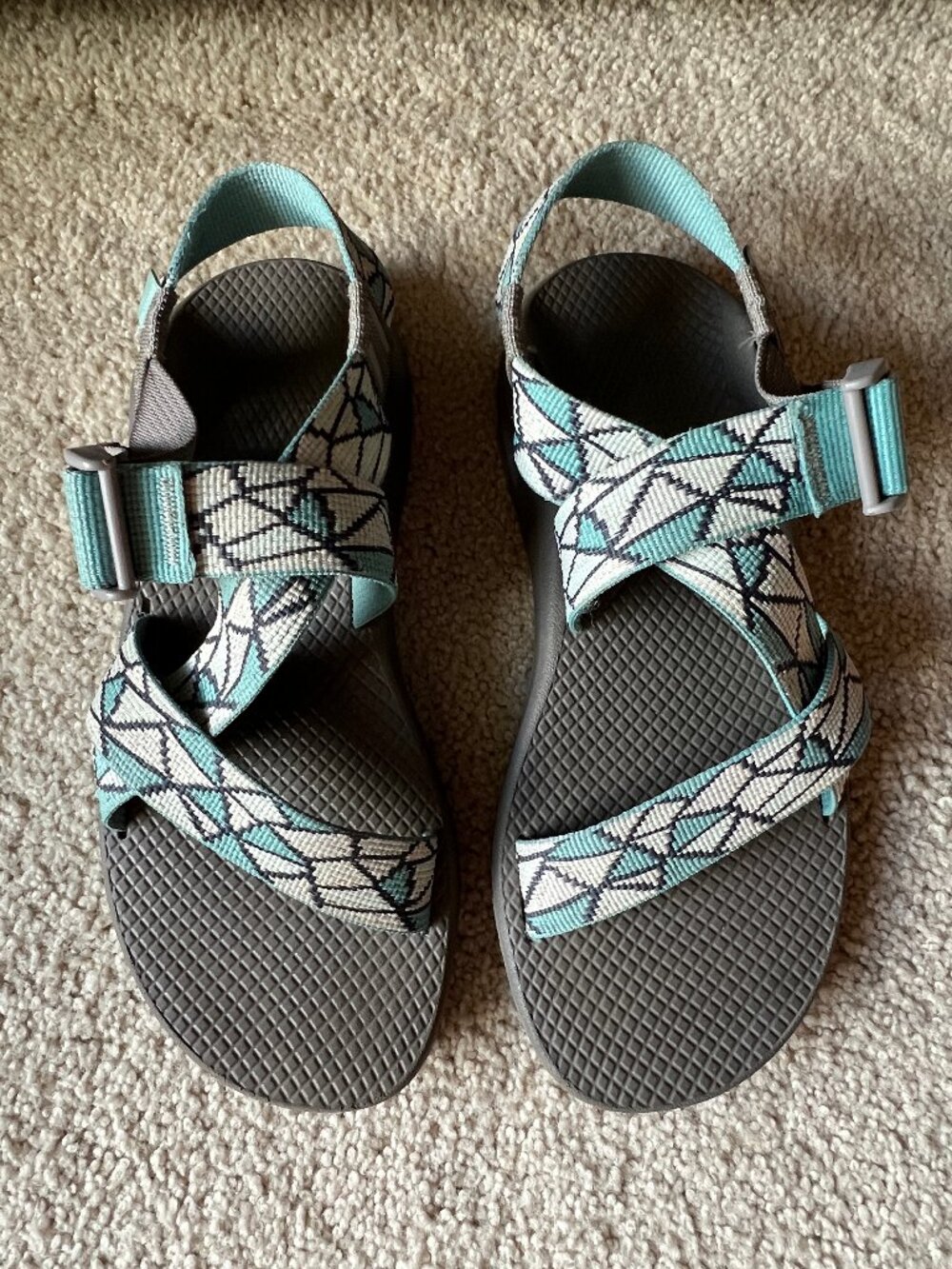 Chaco Women’s Size 9 Double Strap Sandals Teal Gray Geometric